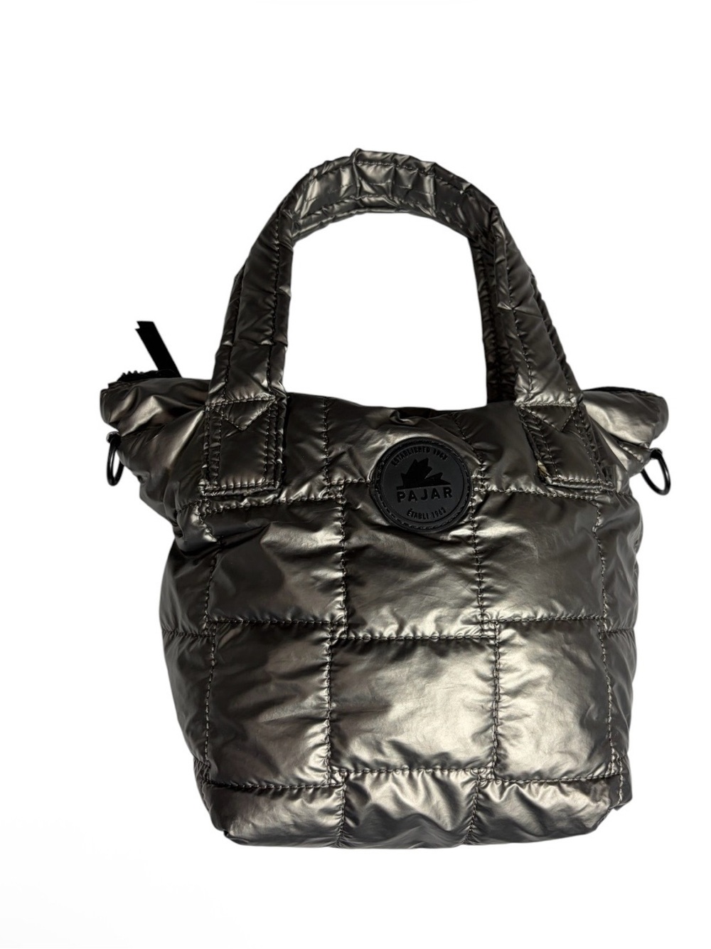 Pajar gray metallic mini quilted convertible tote bag